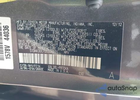 2013 Toyota Sienna Le V6 8 Passenger z USA, uszkodzony, nr VIN 5TDKK3DC7DS324011